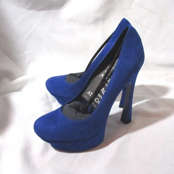 NEW NIB SAINT LAURENT PARIS Stiletto Heel Platform PUMP SHOE 36.5 BLUE - Picture 2 of 9
